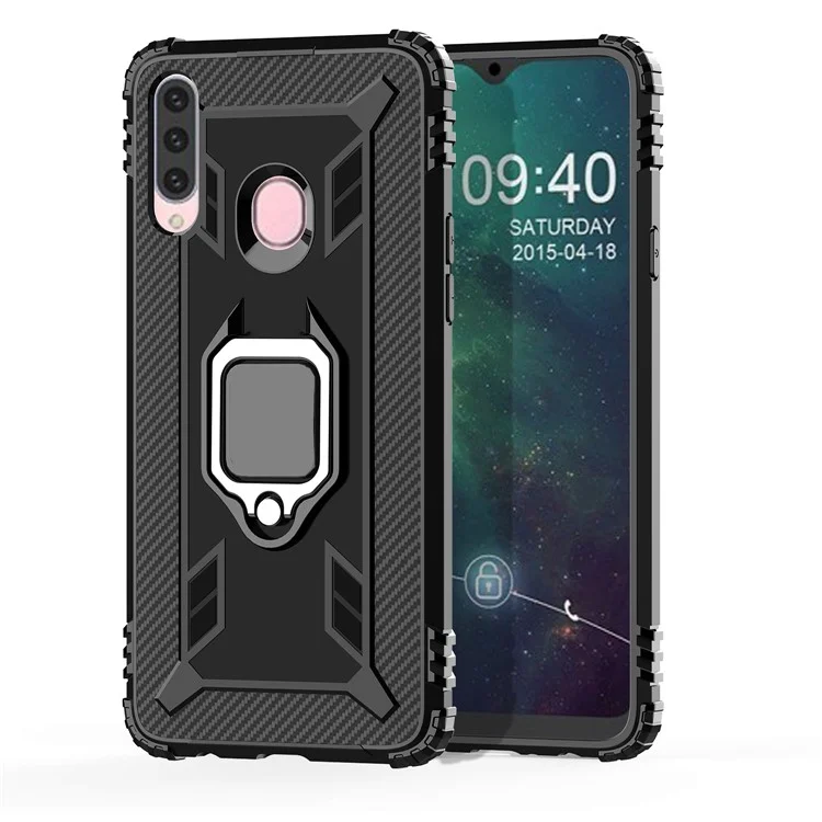 Guscio di Telefono Protettivo TPU Ring Kickstand Per Samsung Galaxy A20s - Nero