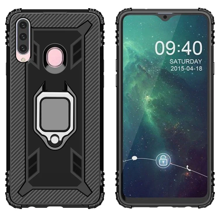 Rogue de Doigt Kickstand TPU Shell de Téléphone Protecteur Pour Samsung Galaxy A20s - le Noir