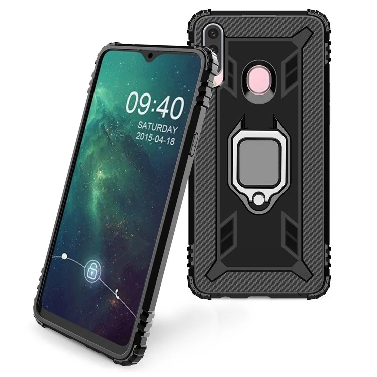 Fingerring Kickstand TPU Protective Phone Shell Für Samsung Galaxy A20s - Schwarz