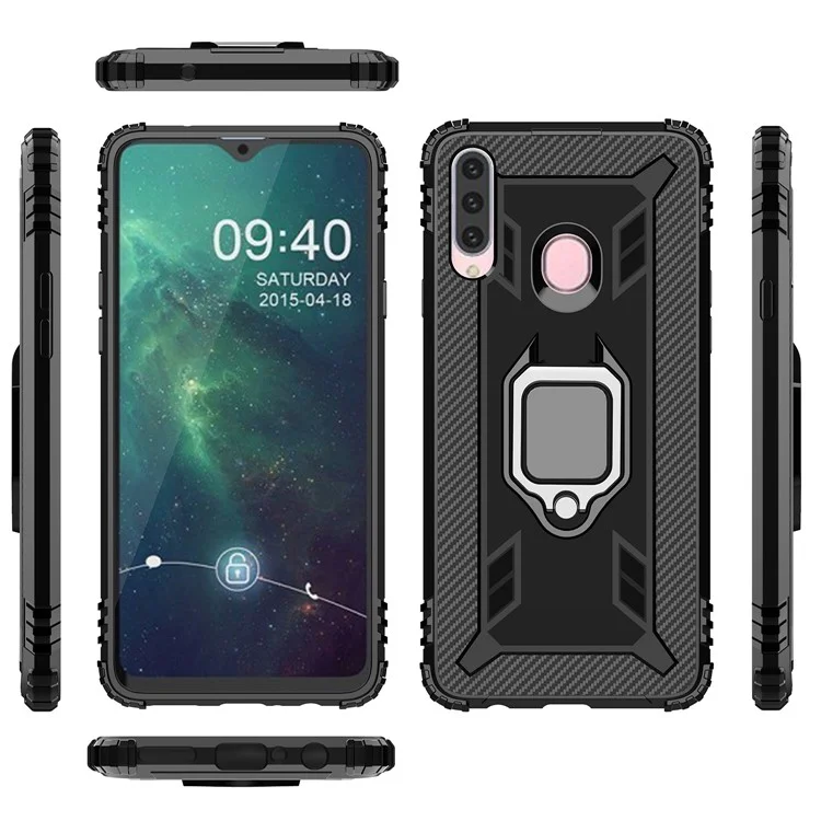 Guscio di Telefono Protettivo TPU Ring Kickstand Per Samsung Galaxy A20s - Nero