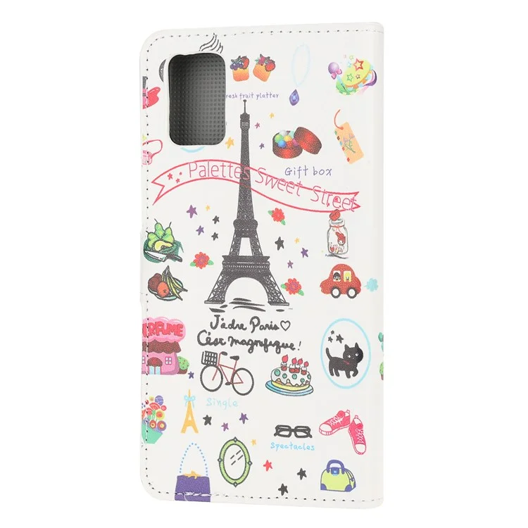 Para Samsung Galaxy A51 Patrón de impresión Cartera Cubierta de cuero con soporte ajustable - Paletas Calle Dulce