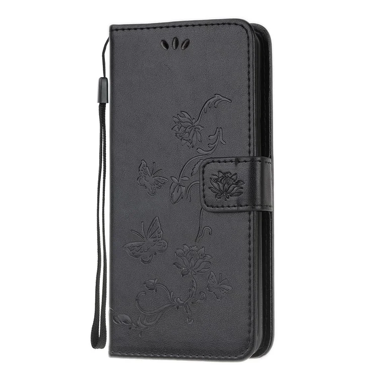 Impreinte Butterfly Flower Surface PU Leather Flip Case Pour Samsung Galaxy A71 - le Noir