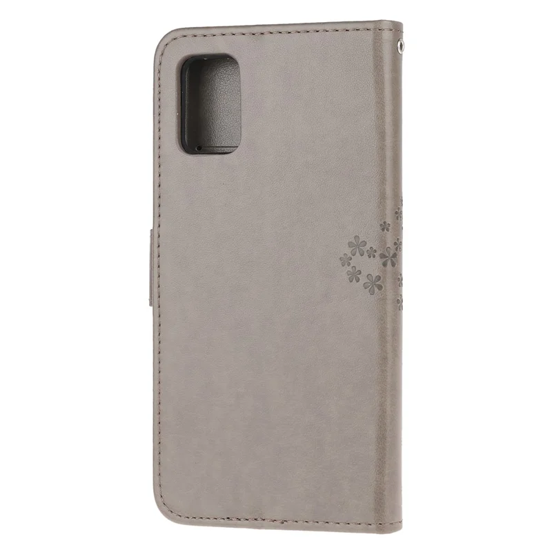For Samsung Galaxy A51 Imprint Tree Owl Wallet Leather Protective Case - Grey