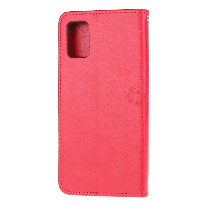 For Samsung Galaxy A51 Imprint Tree Owl Wallet Leather Protective Case - Red