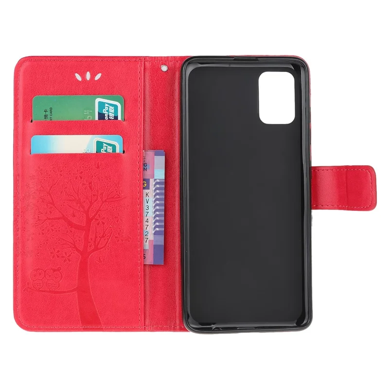 For Samsung Galaxy A51 Imprint Tree Owl Wallet Leather Protective Case - Red