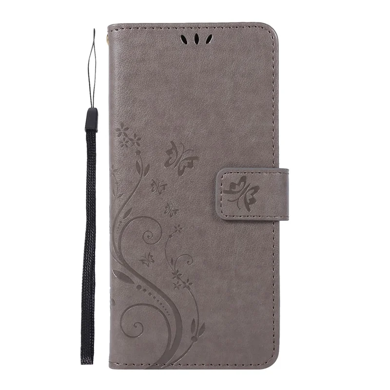Imprint Butterflies Wallet Stand Flip Leather Phone Shell for Samsung Galaxy A51 - Grey