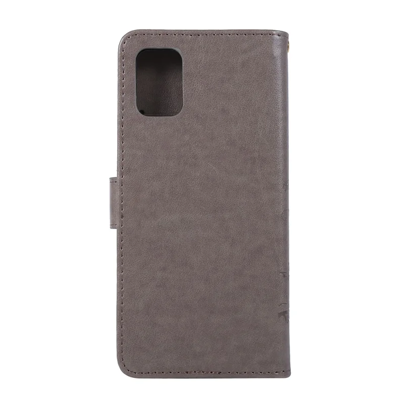 Imprint Butterflies Wallet Stand Flip Leather Phone Shell for Samsung Galaxy A51 - Grey
