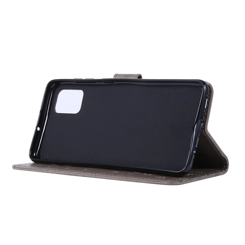 Imprint Butterflies Wallet Stand Flip Leather Phone Shell for Samsung Galaxy A51 - Grey