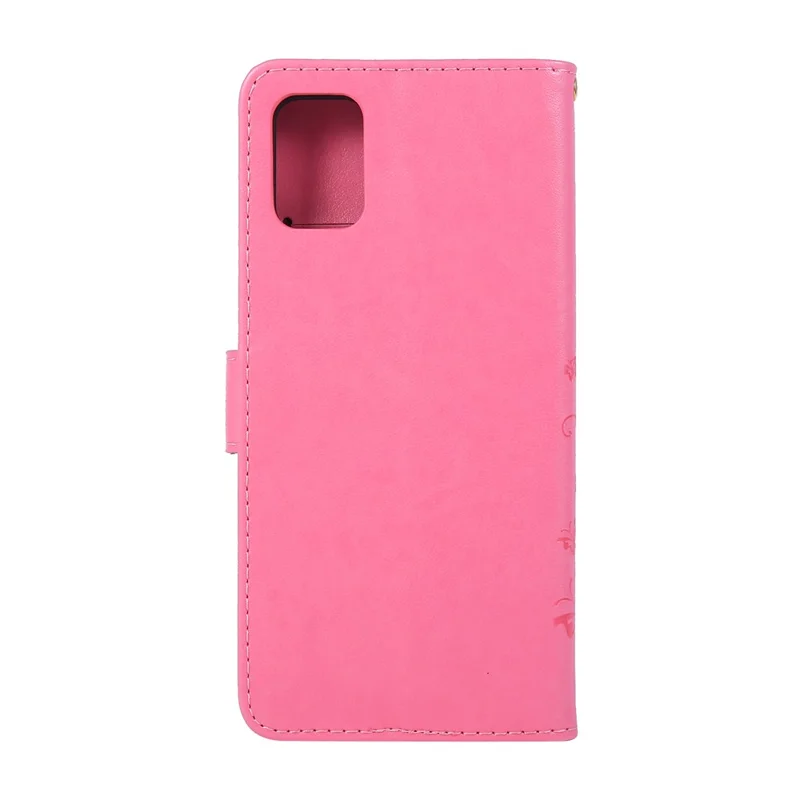 Imprint Butterflies Wallet Stand Flip Leather Phone Shell for Samsung Galaxy A51 - Pink