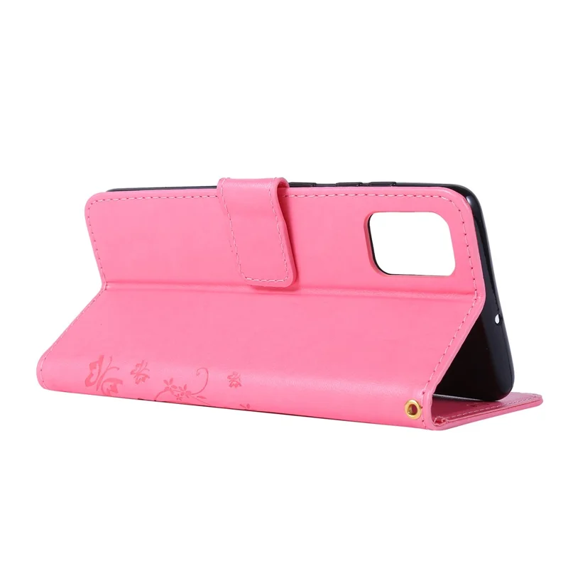 Imprint Butterflies Wallet Stand Flip Leather Phone Shell for Samsung Galaxy A51 - Pink