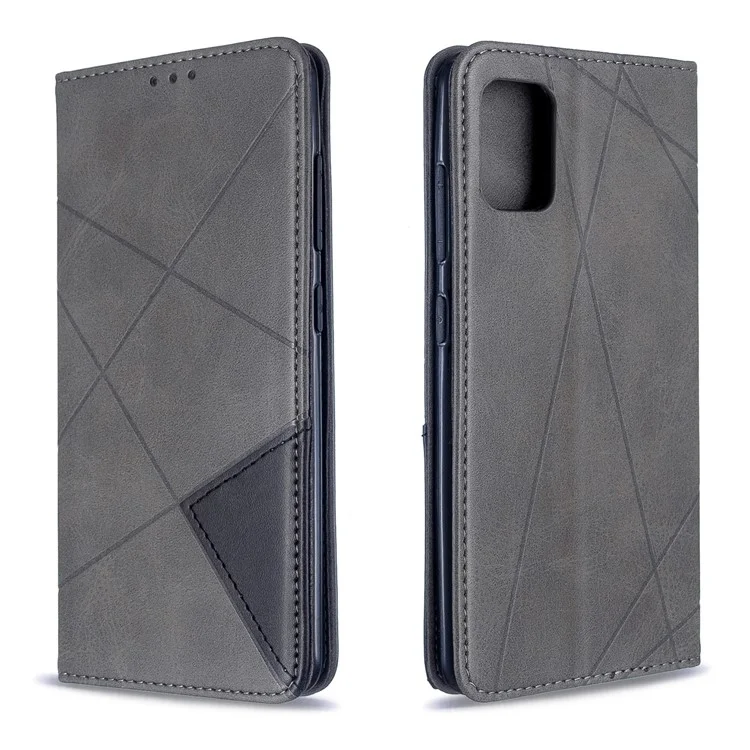 Estuche de Cuero de Patrón Geométrico Con Ranuras Para Tarjetas Para Samsung Galaxy A51 - Gris