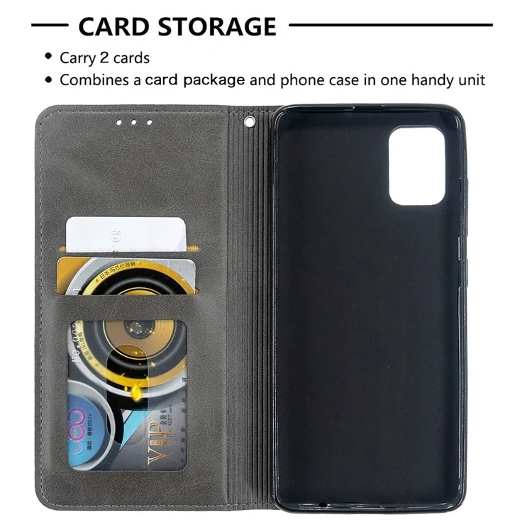 Estuche de Cuero de Patrón Geométrico Con Ranuras Para Tarjetas Para Samsung Galaxy A51 - Gris