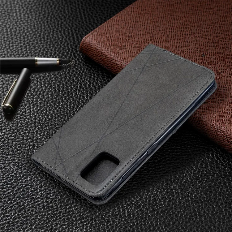 Estuche de Cuero de Patrón Geométrico Con Ranuras Para Tarjetas Para Samsung Galaxy A51 - Gris