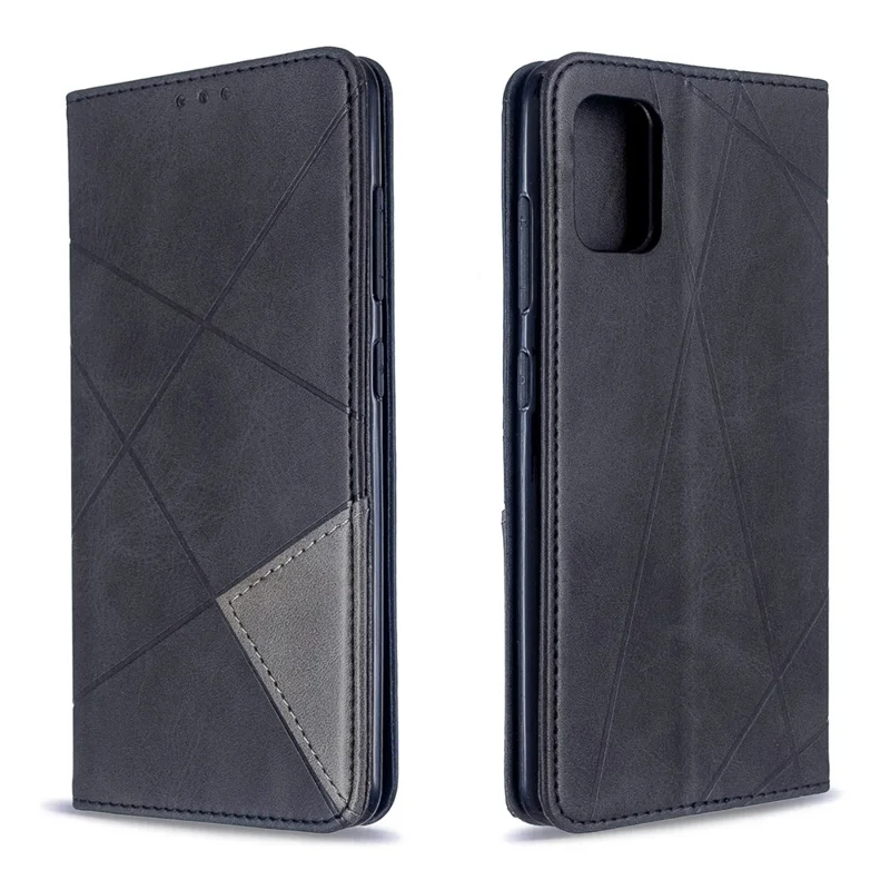 Geometric Pattern Leather Stand Case with Card Slots for Samsung Galaxy A51 - Black