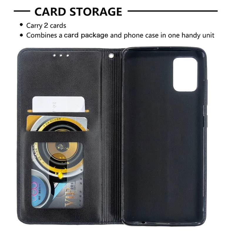 Geometric Pattern Leather Stand Case with Card Slots for Samsung Galaxy A51 - Black