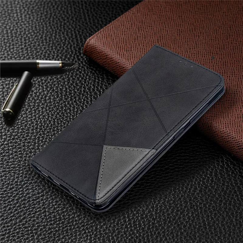 Geometric Pattern Leather Stand Case with Card Slots for Samsung Galaxy A51 - Black