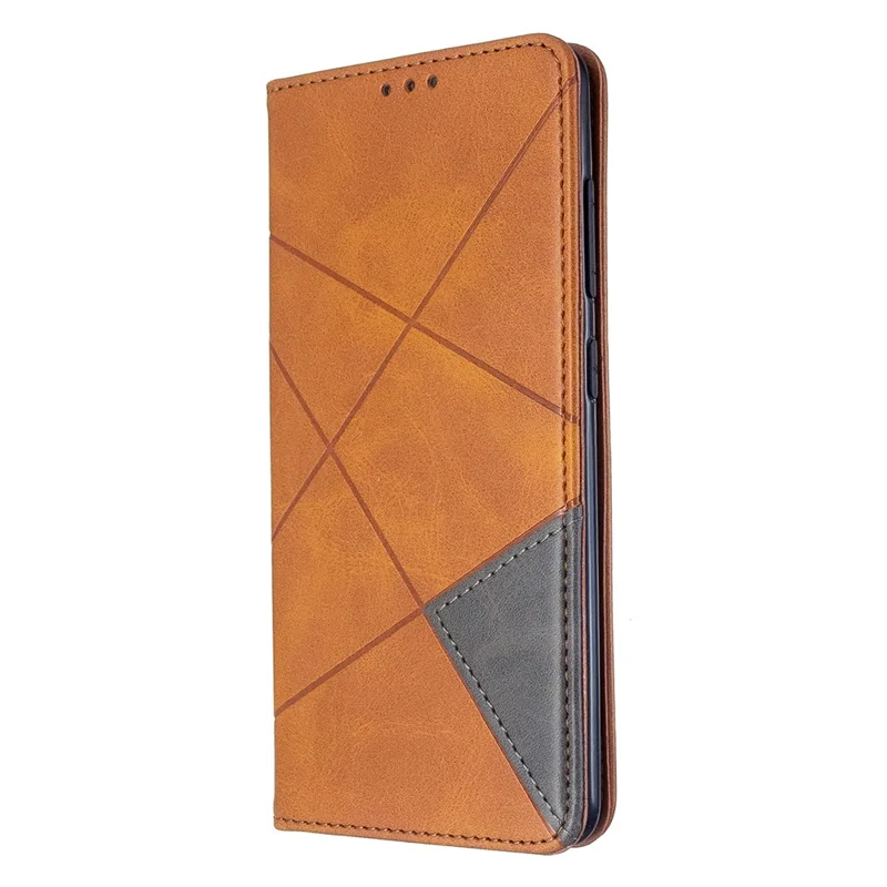 Geometric Pattern Leather Stand Case with Card Slots for Samsung Galaxy A51 - Yellow