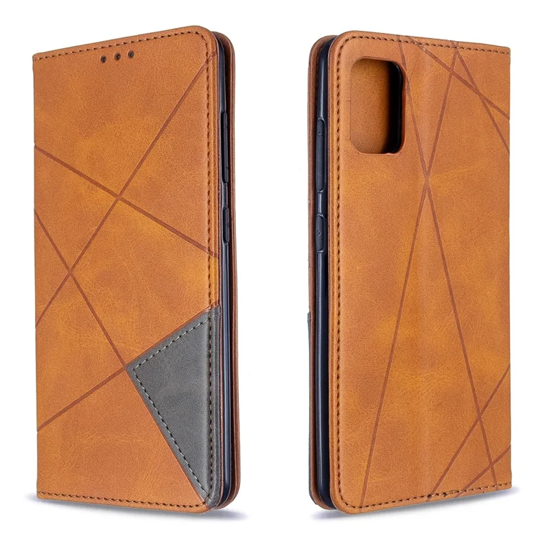 Geometric Pattern Leather Stand Case with Card Slots for Samsung Galaxy A51 - Yellow