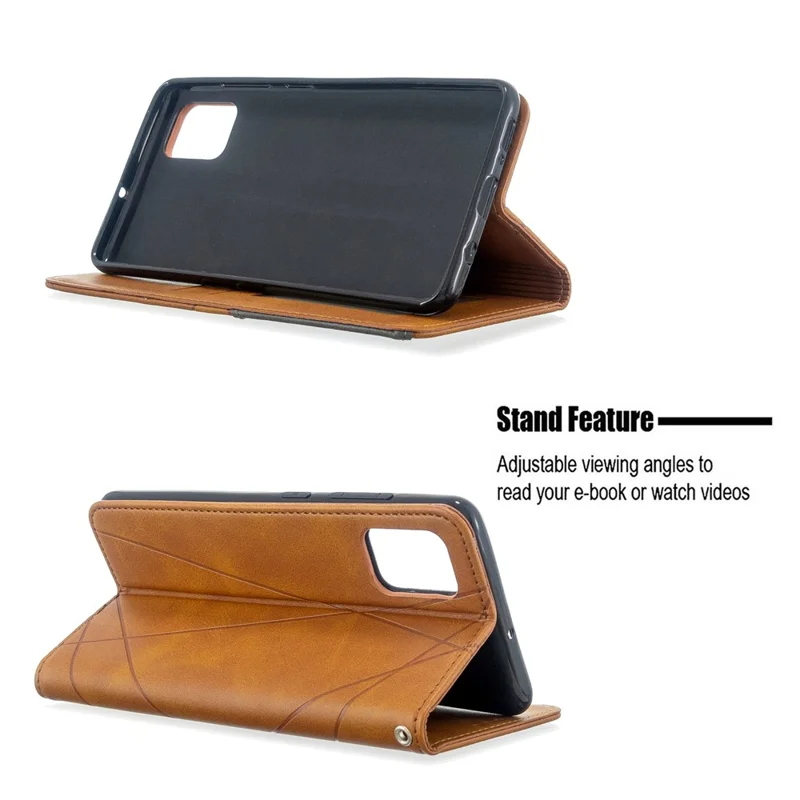 Geometric Pattern Leather Stand Case with Card Slots for Samsung Galaxy A51 - Yellow