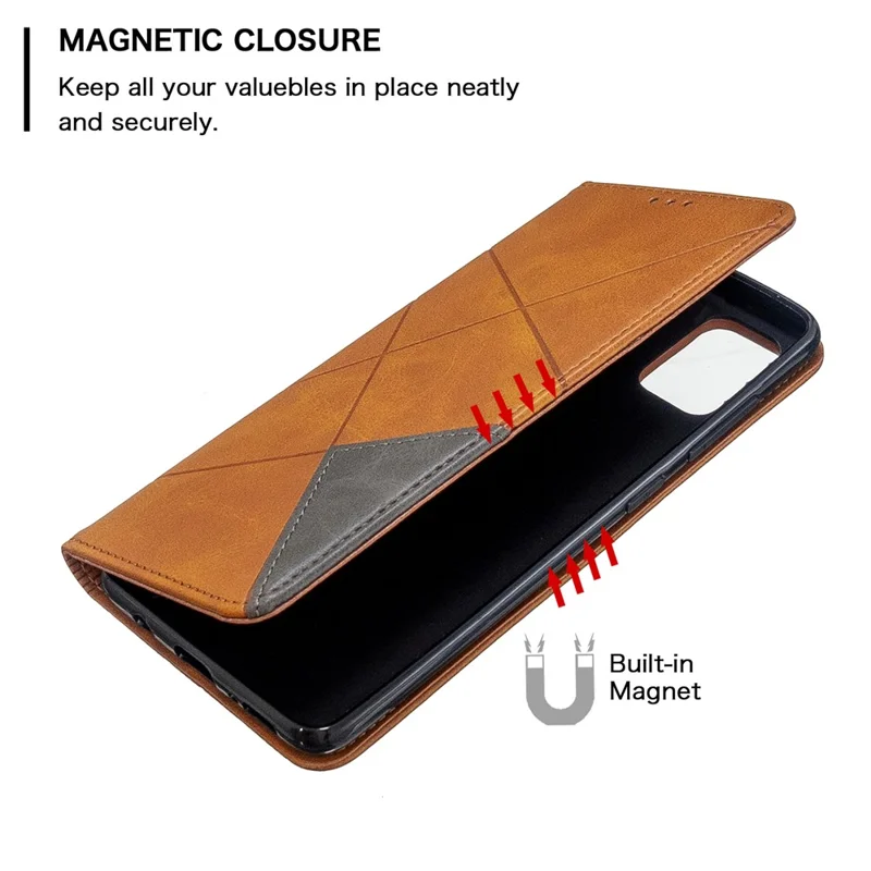 Geometric Pattern Leather Stand Case with Card Slots for Samsung Galaxy A51 - Yellow