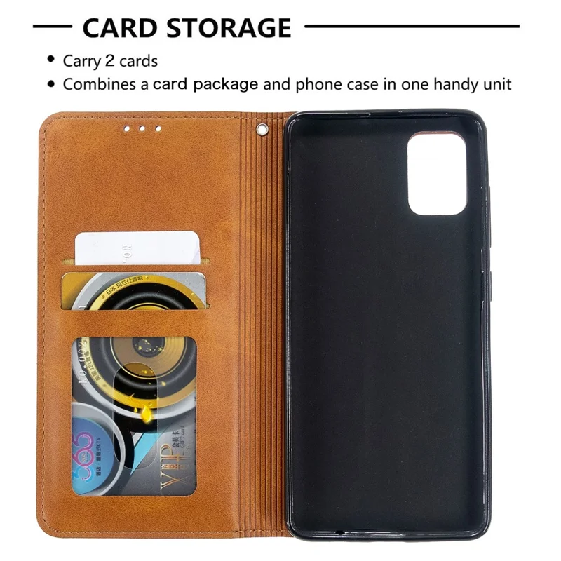 Geometric Pattern Leather Stand Case with Card Slots for Samsung Galaxy A51 - Yellow