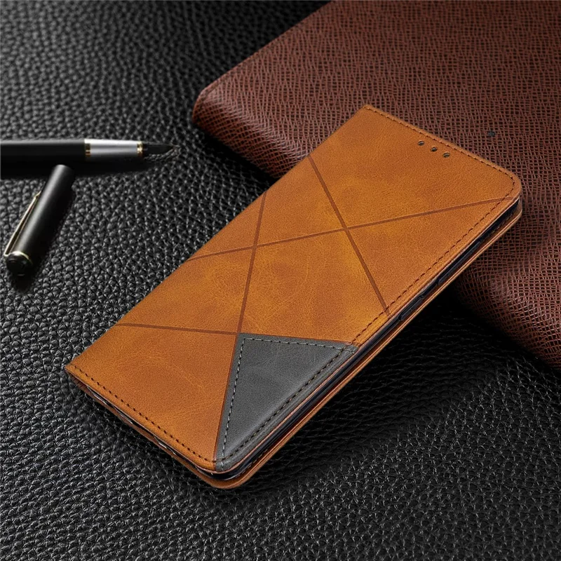 Geometric Pattern Leather Stand Case with Card Slots for Samsung Galaxy A51 - Yellow