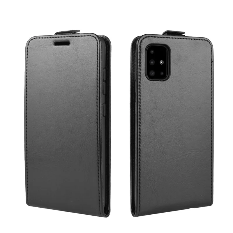 Crazy Horse Style Vertical Cheather Com Slot de Cartão Para o Samsung Galaxy A51 - Preto