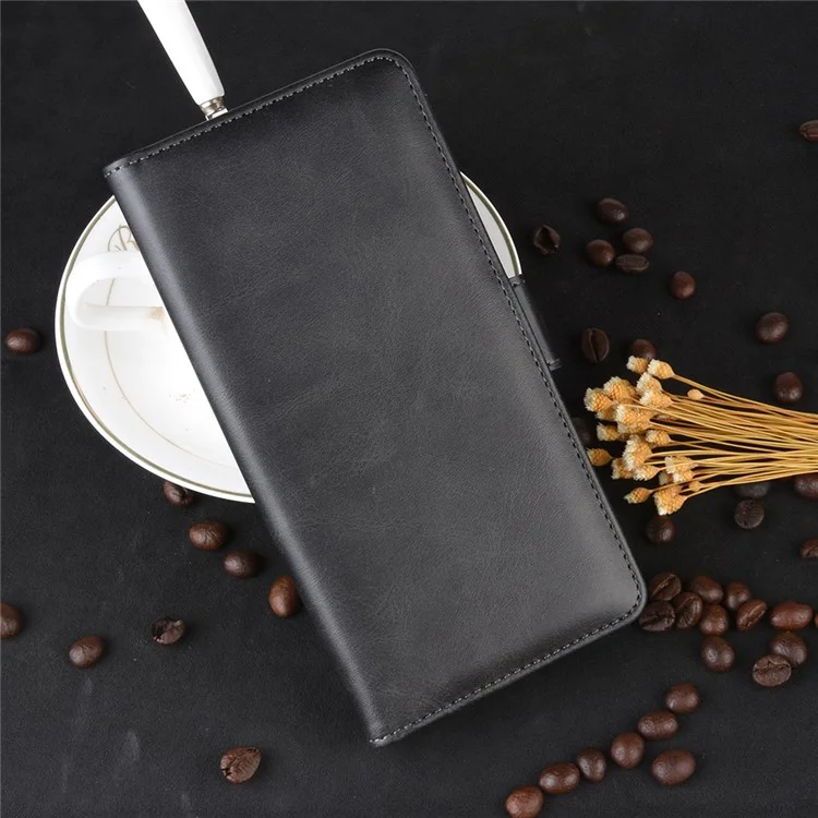 Magnet Adsorption Leather Wallet Stand Phone Shell Covering for Samsung Galaxy A51 - Black