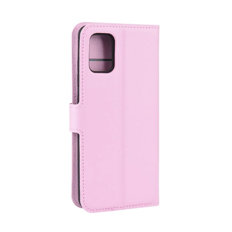 Litchi Skin PU Leather Wallet Phone Case Magnetic Closure Shockproof Flip Stand Cover for Samsung Galaxy A51 4G - Pink