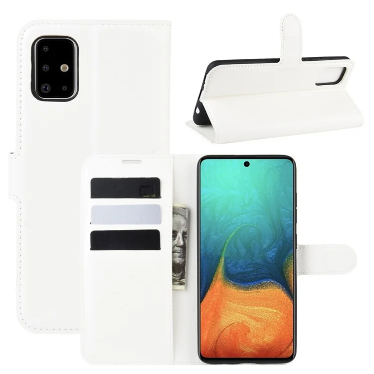 Litchi Skin Leather Wallet Case for Samsung Galaxy A71 Adjustable Stand Design Phone Case - White