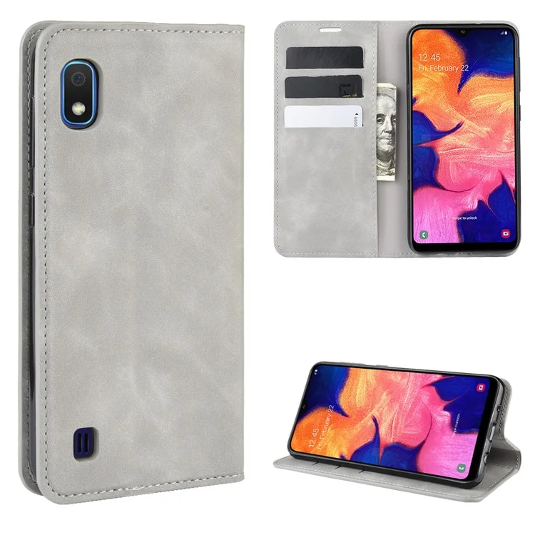 Silky Touch Leder Brieftasche Hülle Für Samsung Galaxy A10 - Grau