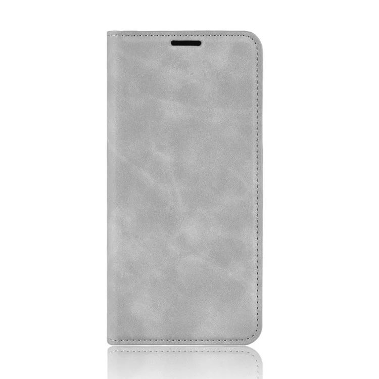 Étui à Coque de Portefeuille en Cuir Soyeux Pour Samsung Galaxy A10 - Gris