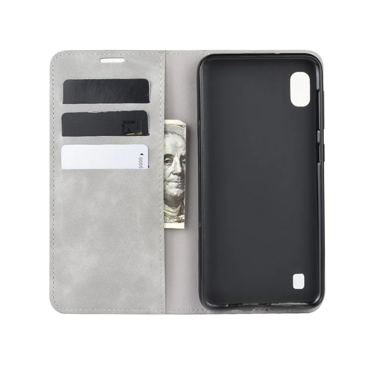 Silky Touch Leather Wallet Shell Case for Samsung Galaxy A10 - Grey