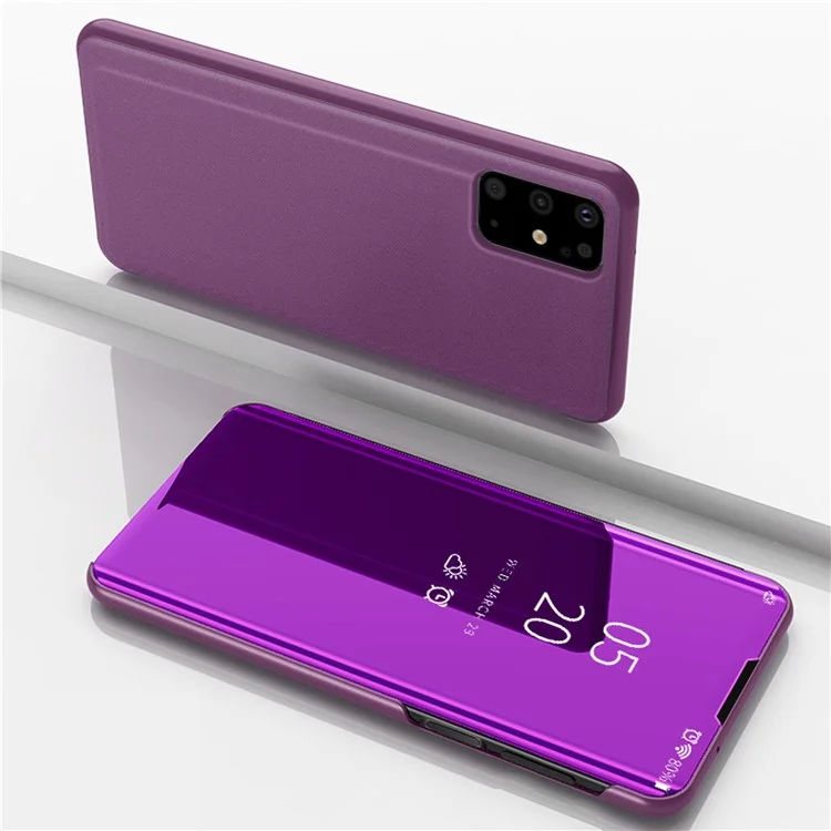 View Window Vertical Mirror for Samsung Galaxy S20 Plus Leather Phone Case - Purple