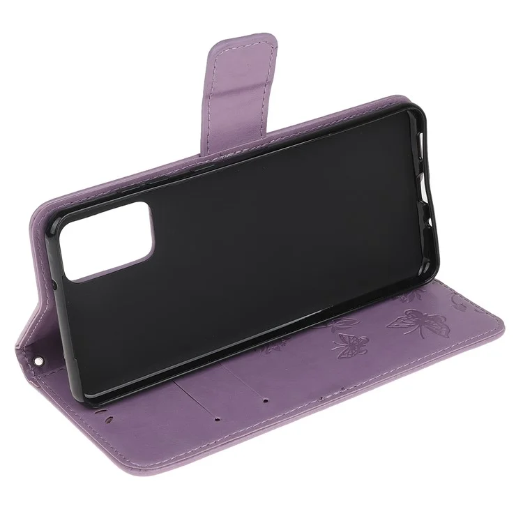 Per Samsung Galaxy S20 Plus Imprint Butterfly Flower Portafoglio Copertura Mobile In Pelle - Viola Chiaro