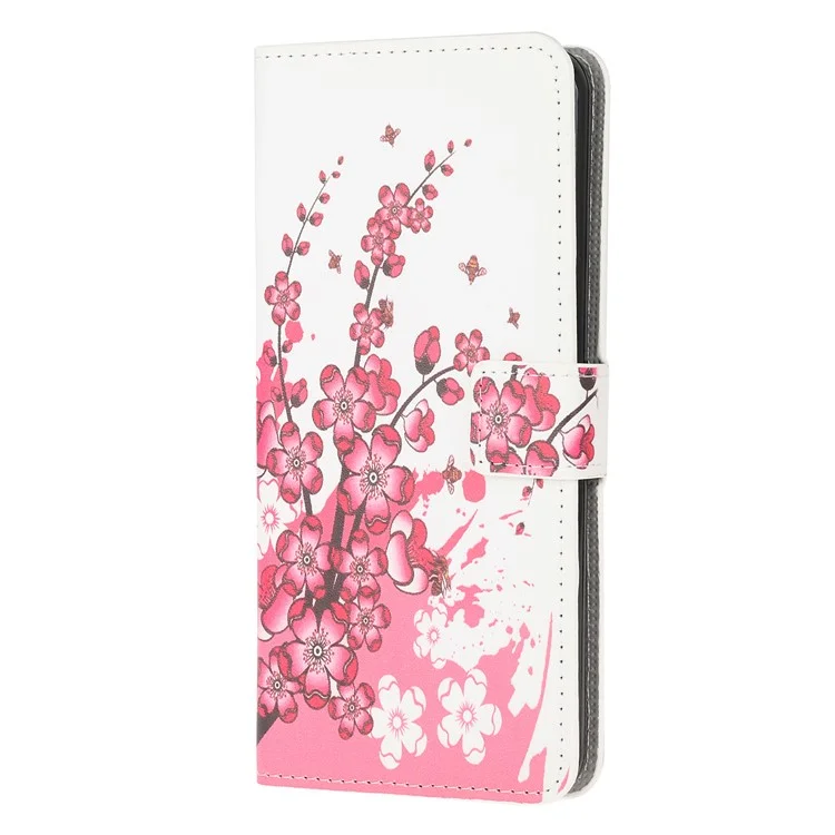 Motif de Portefeuille D'impression en Cuir Pour Samsung Galaxy S20 Plus - Fleur de Prune