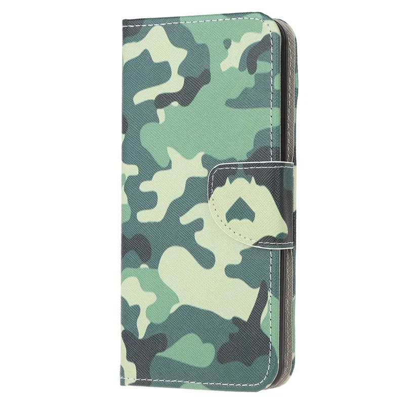 Pattern Printing Cross Texture Leather Wallet Phone Case for Samsung Galaxy S20 4G/S20 5G - Army Green