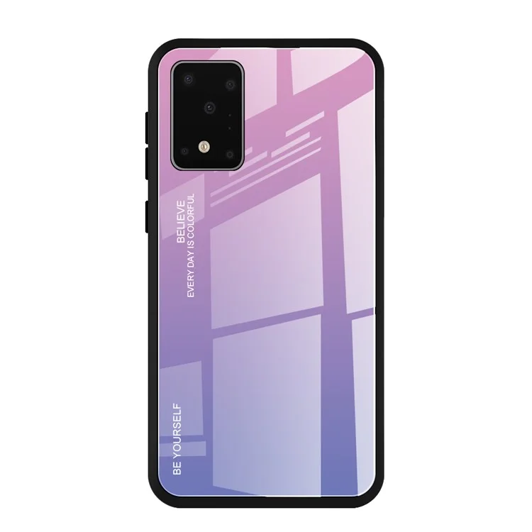 Gradiente de Vidrio Templado de Color + PC + TPU Híbrido Para Samsung Galaxy S20 Plus/S20 Plus 5G - Rosado / Violeta