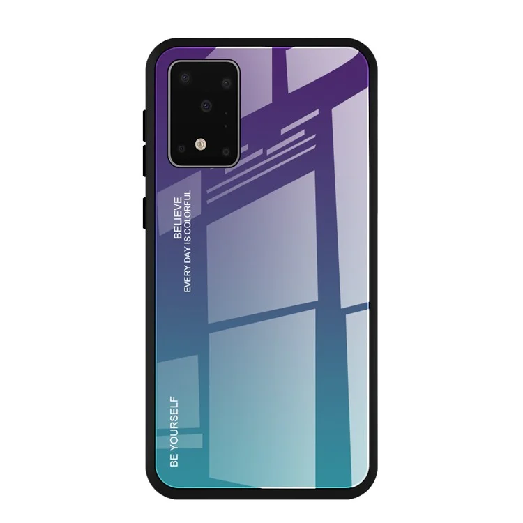 Gradient Color Tempered Glass + PC + TPU Hybrid Case for Samsung Galaxy S20 Plus/S20 Plus 5G - Purple / Blue