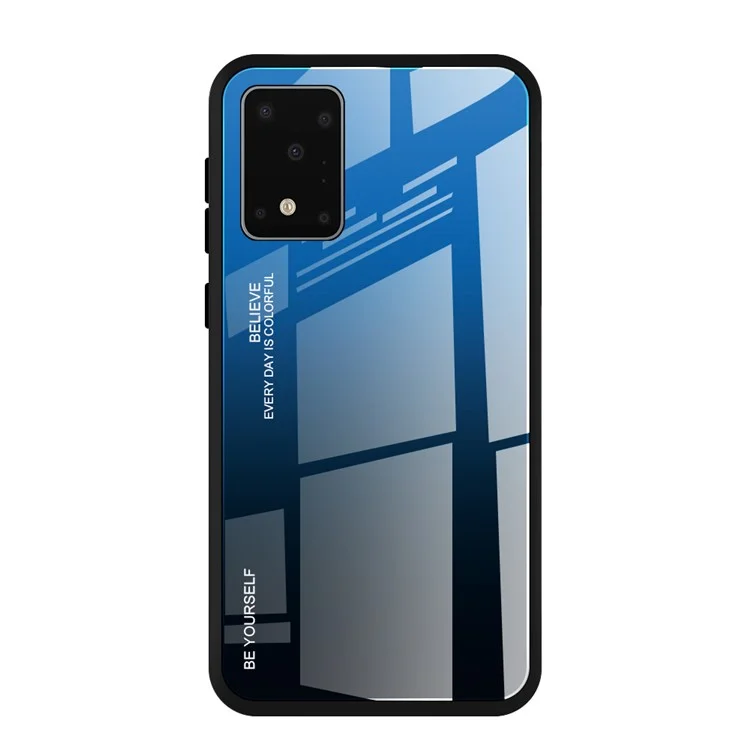 Farbverlauf Gehärtetes Glas + PC + TPU Hybrid Hülle für Samsung Galaxy S20 Plus/S20 Plus 5G - Blau / Schwarz