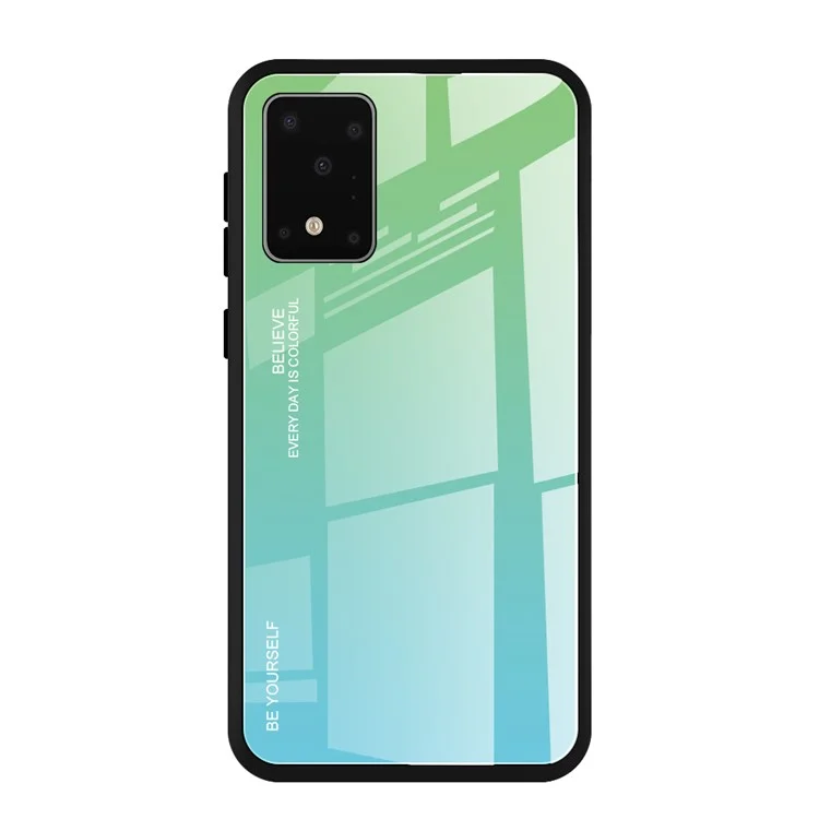 Couleur de Gradient Verre Tempérée + PC + Étui Hybride TPU Pour Samsung Galaxy S20 Ultra - Cyan / Bleu