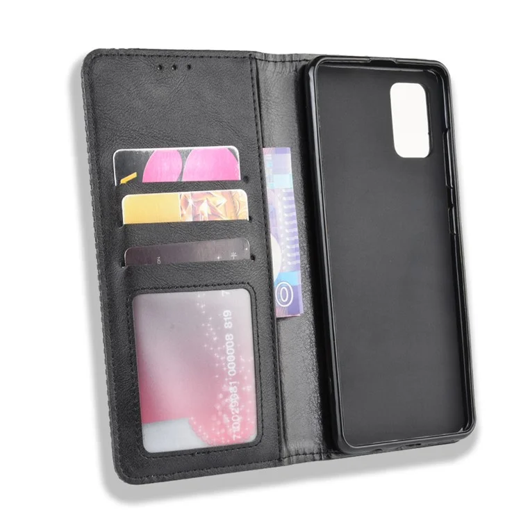 Retro Magnet PU Leather Cell Casing for Samsung Galaxy S20 Ultra - Black