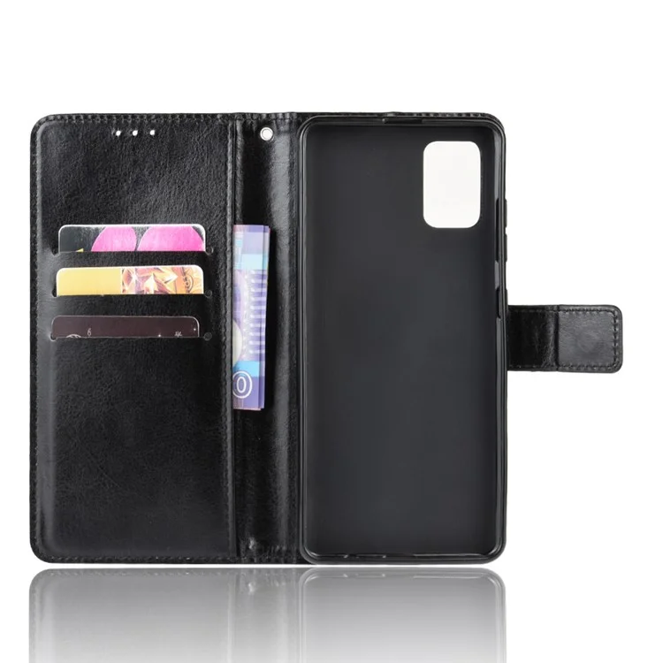 For Samsung Galaxy S20 Plus Crazy Horse Wallet Leather Cover with Strap - Black