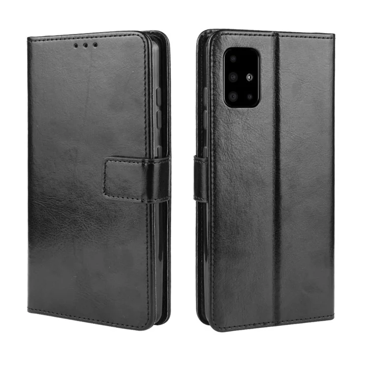 Para Samsung Galaxy S20 Plus Crazy Horse Willet Cover Con Correa - Negro