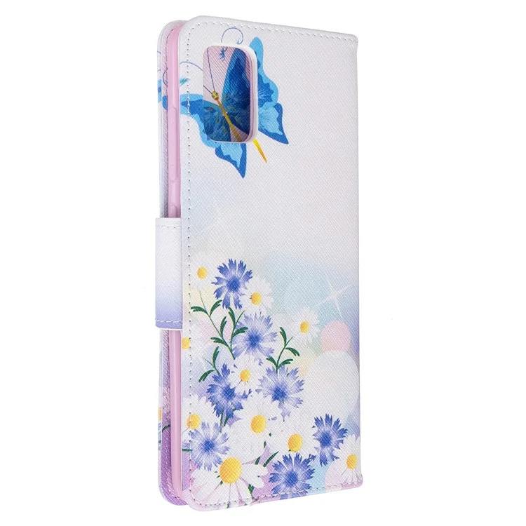 Estuche de Billetera de Cuero de Impresión de Patrones Para Samsung Galaxy A51 - Mariposa Azul y Flores