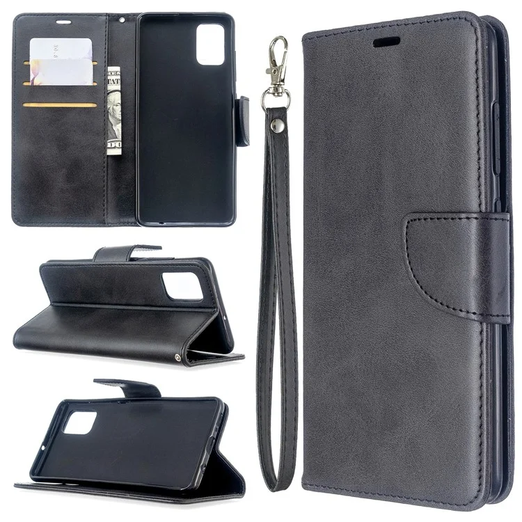 PU Leather Wallet Stand Shell Case for Samsung Galaxy A51 - Black