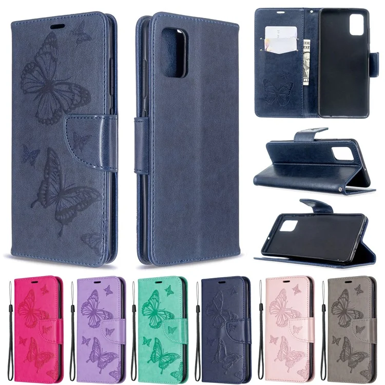 Imprint Butterfly Wallet Leather Stand Case for Samsung Galaxy A51 - Grey