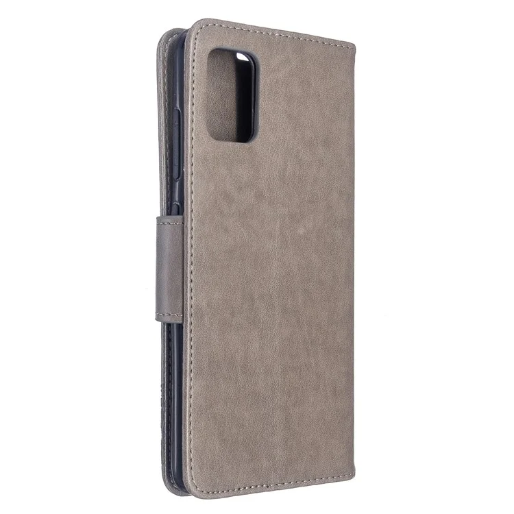 Imprint Butterfly Wallet Leather Stand Case for Samsung Galaxy A51 - Grey