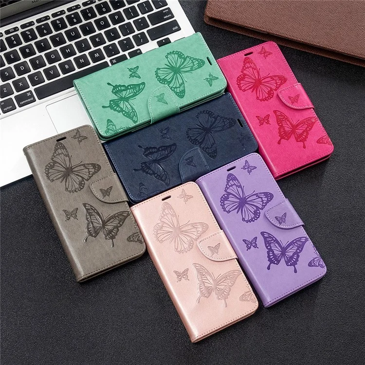 Imprint Butterfly Wallet Stand Case Для Samsung Galaxy A51 - Серый