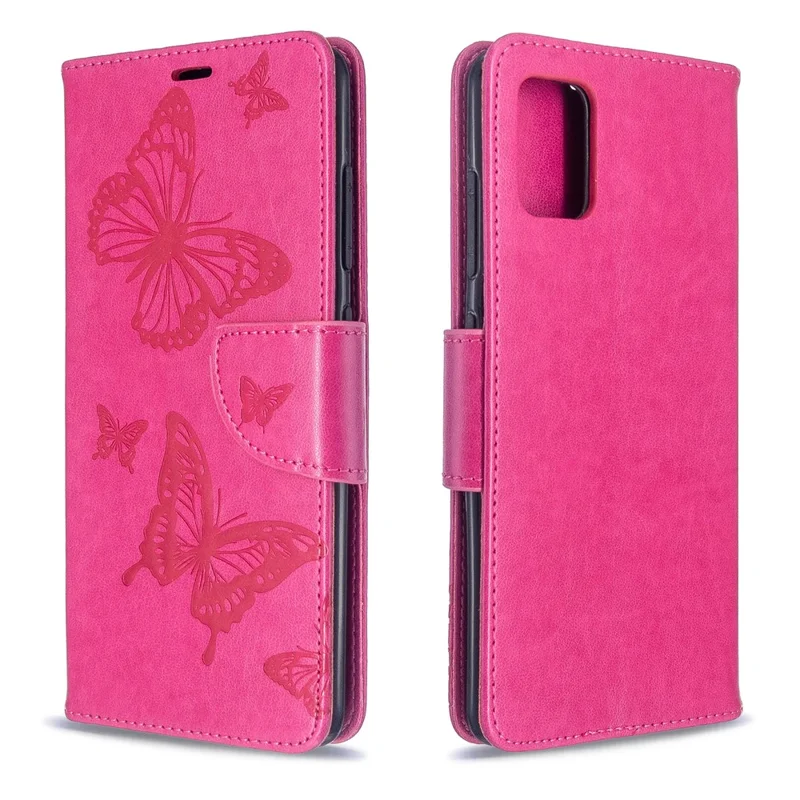 Imprint Butterfly Wallet Leather Stand Case for Samsung Galaxy A51 - Rose